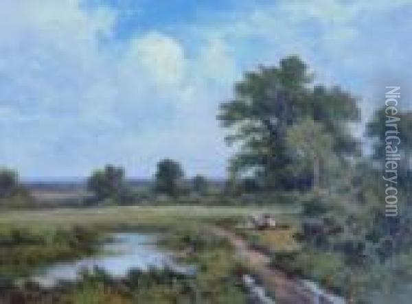 A Surrey Landscape Oil Painting - Benjamin Williams Leader