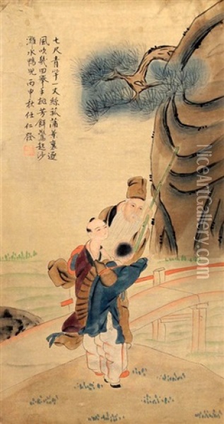 A Fine Chinese Painting Attributed To Ren Ren Fa Oil Painting -  Ren Renfa
