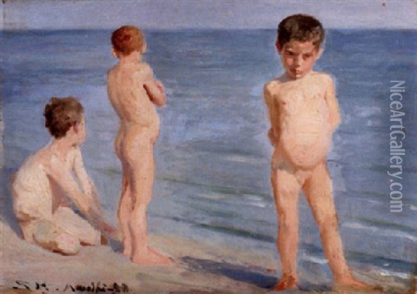 Pojkar Vid Stranden - Amalfi Oil Painting - Peder Severin Kroyer