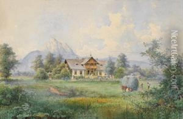 Motiv Aus Salzburg/ Aigen Oil Painting - Heinrich Carl Schubert