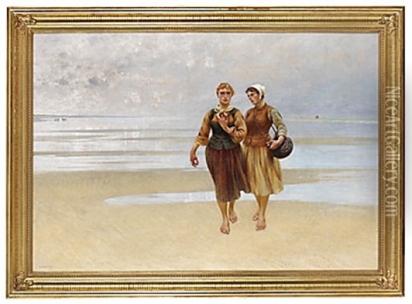 Promenad Pa Stranden Oil Painting - August Vilhelm Nikolaus Hagborg