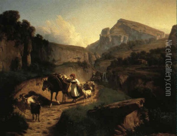 Shepherdess On The Way To Market Oil Painting - Andras Marko