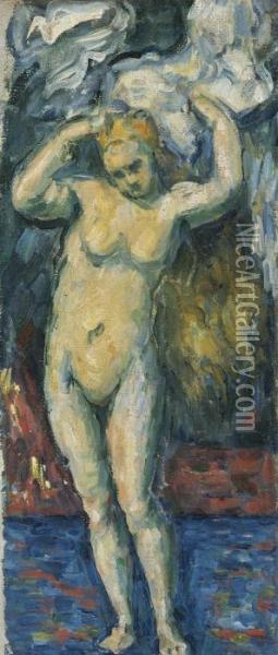 Baigneuse Debout, S'essuyant Les Cheveux Oil Painting - Paul Cezanne