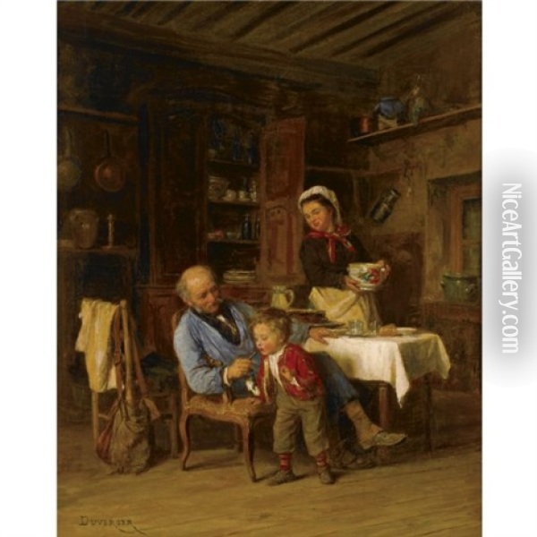 The First Smoke Oil Painting - Theophile Emmanuel Duverger