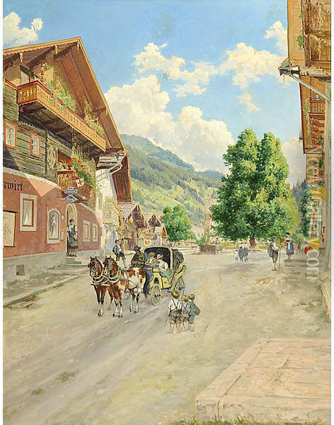 In Carrozza A Wagrain, Salisburgo Oil Painting - Carl Lorenz