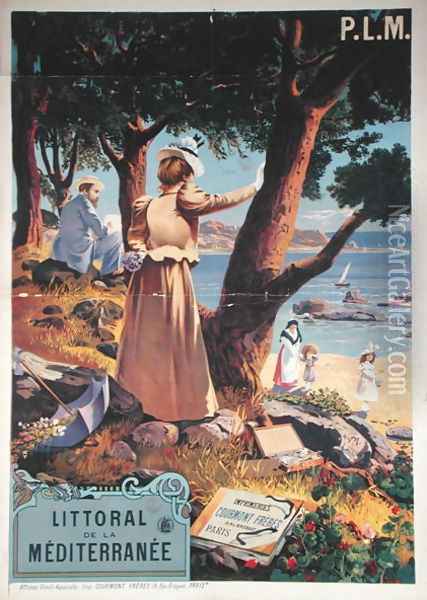 Poster advertising the P.L.M. Railway Paris-Lyon-Mediterranee to the Mediterranean coast, before 1899 Oil Painting - Henri-Garnier Tanconville