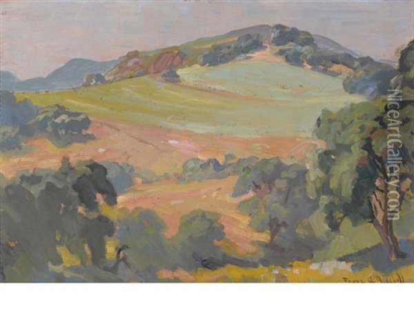 Oaks In A Hillside Landscape Oil Painting - Franz Arthur Bischoff