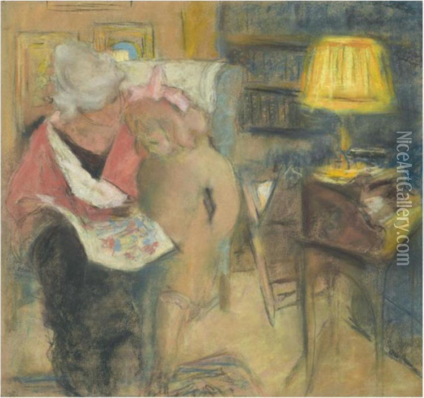 Lucy Hessel Et Lulu, Rue De Naples ('les Images') Oil Painting - Jean-Edouard Vuillard