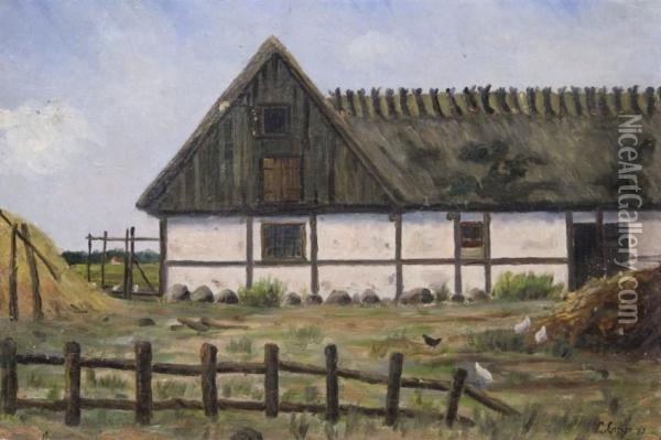 Dorfliche Landschaft Mit Stallgebaude Und Federvieh Oil Painting - Ludwig Lange