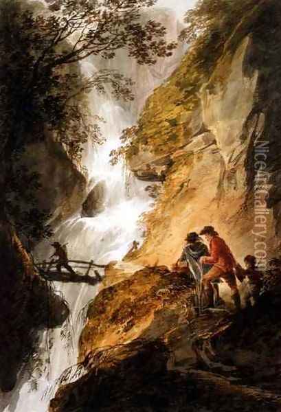 Landscape with a waterfall Oil Painting - William Payne
