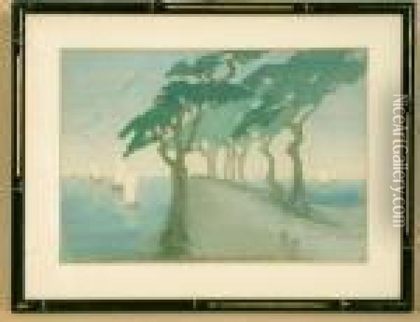 Pines By The Sea (gravelos/pulin 34) Oil Painting - Bertha Boynton Lum