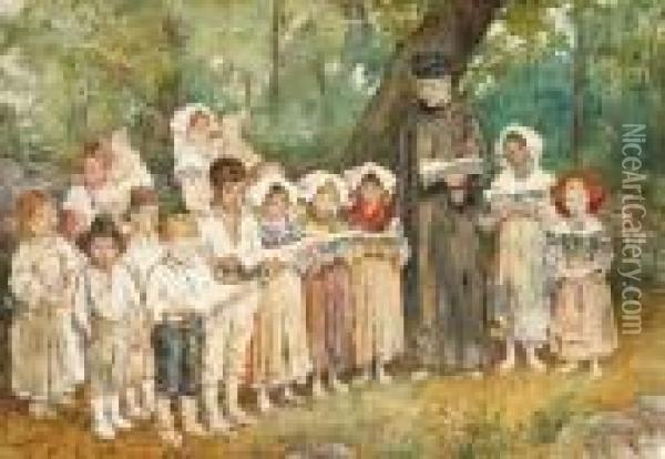 An Outdoor Children's Choir, Rome Oil Painting - Daniele Bucciarelli