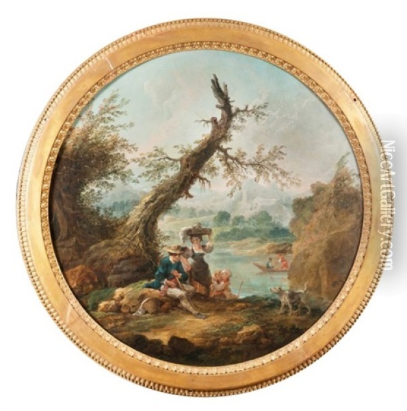 La Lavandiere Et Le Berger Pres D'un Etang Oil Painting - Hubert Robert
