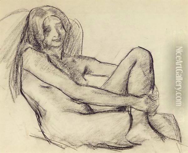 Female Nude With Left Leg Drawn Up Oil Painting - Roderic O'Conor