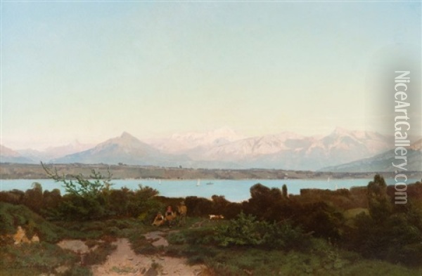 Lac De Montagne Huile Sur Toile (restaurations Oil Painting - Friedrich Zimmermann