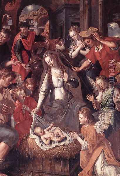 Scene from the Life of the Virgin c. 1600 Oil Painting - Maarten de Vos