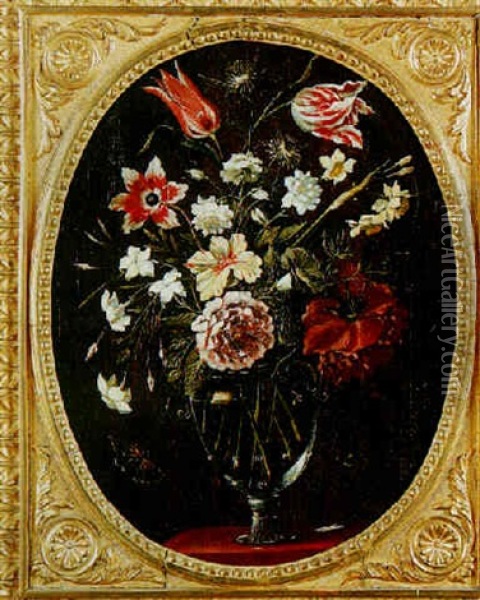 Vase De Fleurs Et Papillon Oil Painting - Giacomo Recco
