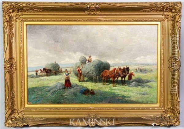 The Harvest Oil Painting - Adolf (Constantin) Baumgartner-Stoiloff
