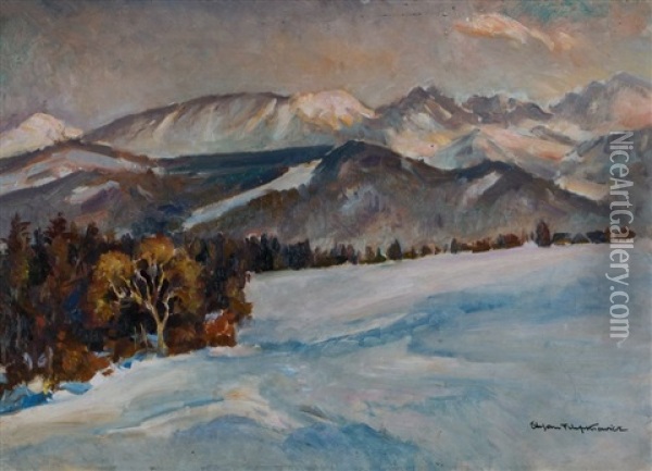 Zimowy Pejzaz Gorski Oil Painting - Stefan Filipkiewicz