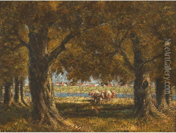 Cattle Grazing By A Stream Oil Painting - Homer Ransford Watson