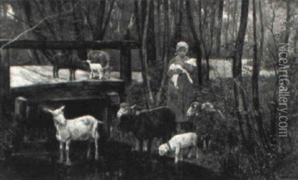 A Shepherdess And Her Flock Oil Painting - Isodor Gruenfeld