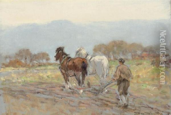 Ploughing Oil Painting - George Smith