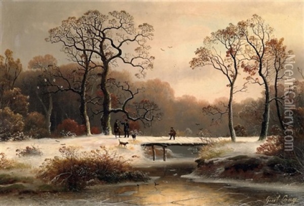 Winterliche Fluslandschaft Oil Painting - Johann Gustav Lange