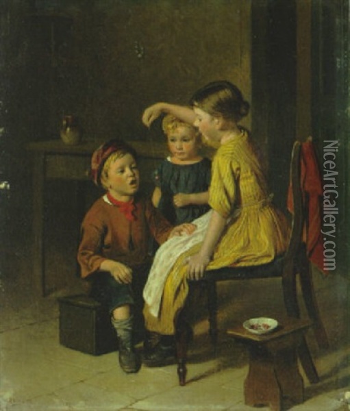 Interieur Mit Kindern, Die Mit Kirschen Spielen Oil Painting - William Hemsley