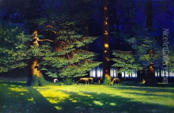 Woods Inside With A Flock Of Sheep Oil Painting - Paul-Wilhelm Keller-Reutlingen