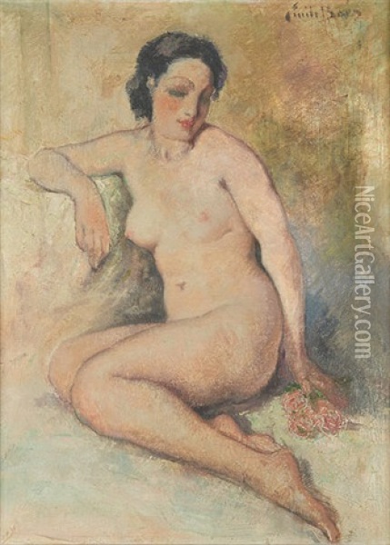 Nu A La Rose Oil Painting - Emile Baes