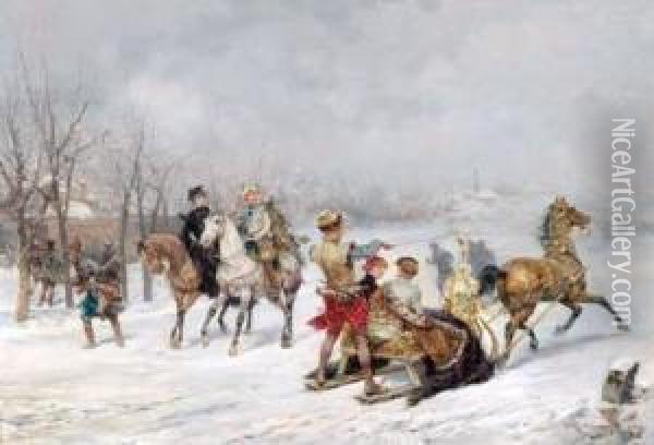 Begegnung Vor Der Winterlichen Stadt Oil Painting - Ludovico Marchetti