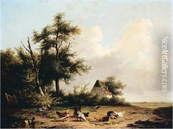 Poultry Feeding Oil Painting - Cornelis van Leemputten
