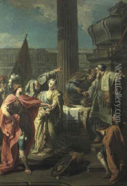 Polyxene Sacrifi,e Aux Manes D'achille Oil Painting - Giovanni Battista Pittoni the younger