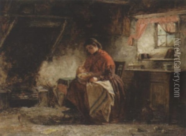 Woman And Child In Interior Oil Painting - John Blake McDonald
