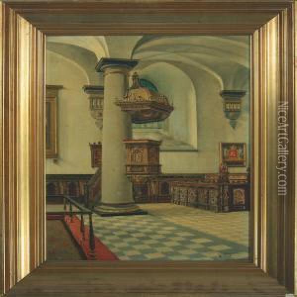 Interior From The Church In Kronborg Castle Oil Painting - I.T. Hansen