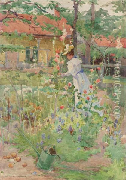 Lady In The Garden Oil Painting - Eurilda Loomis France