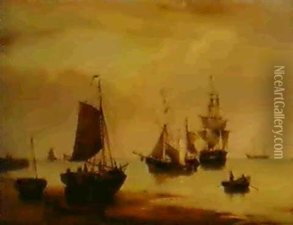 Shipping At Low Tide Oil Painting - Henry Redmore