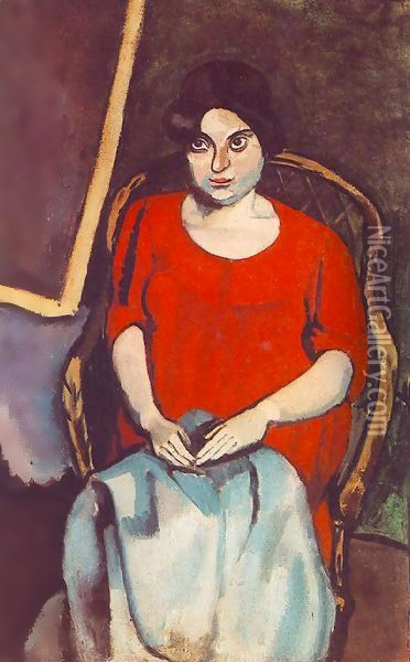 Woman in a Red Dress 1908 Oil Painting - Paul Brill