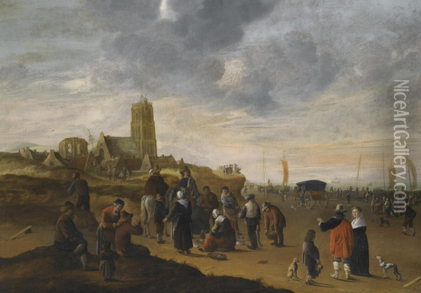 A View Of The Beach At Scheveningen Oil Painting - Cornelis Beelt