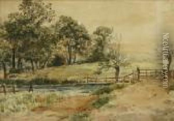 River Landscape Near Twyford Oil Painting - William Sidney Goodwin