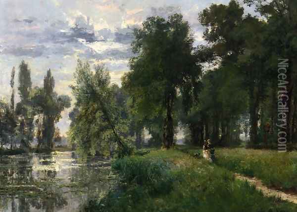 Walking by the River Oil Painting - Alexandre-Rene Vernon