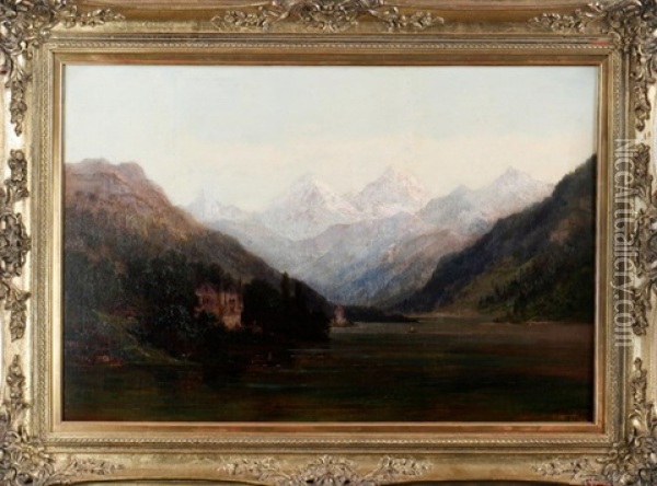 Bergsee Mit Blick Auf Schlos Vor Alpenkulisse Oil Painting - Heinrich Funk