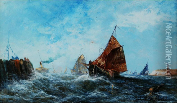 Seascape With Numerous Steam And Sailing Craft Oil Painting - Frederick R. Fitzgerald