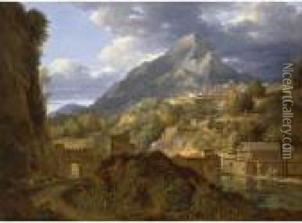 Mountainous Italianate Landscape Oil Painting - Pierre-Henri de Valenciennes