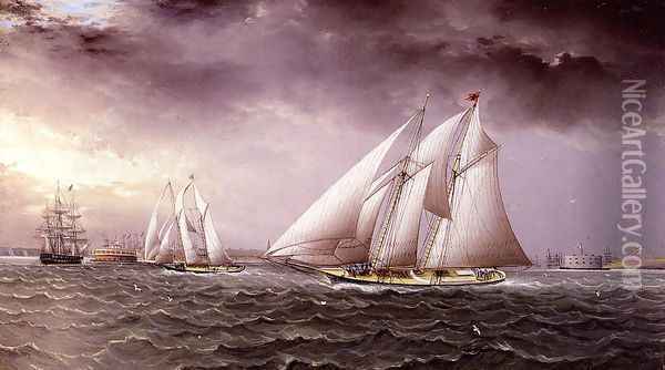 Schooner Race in New York Harbor Oil Painting - James E. Buttersworth