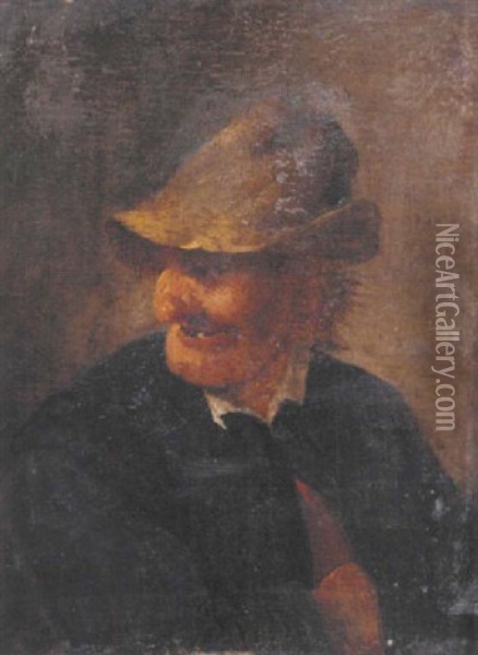 Portrait Of A Peasant Man Wearing A Hat Oil Painting - Adriaen Brouwer