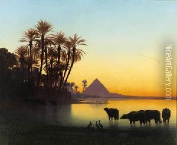 Pyramids At Gizeh Oil Painting - Charles Theodore Frere