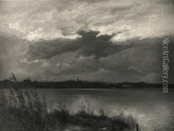 Blick Auf Ein Am See Gelegenes Stadtchen Oil Painting - Albert Hertel