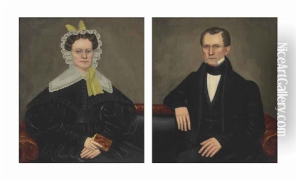 Portraits: A Man And His Wife (pair) Oil Painting - Erastus Salisbury Field