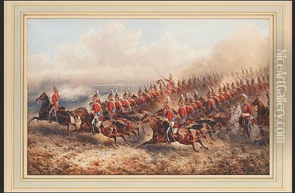 The 4th Royal Irish Dragoon Guards Charging Oil Painting - Orlando Norie